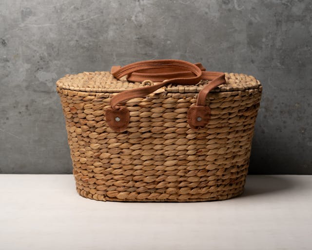Water Hyacinth Picnic Basket with Suede Handles